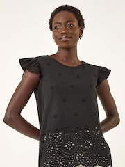 Roman Black Broderie Hem Stretch Blouse - Image 4 of 5