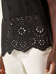 Roman Black Broderie Hem Stretch Blouse - Image 5 of 5