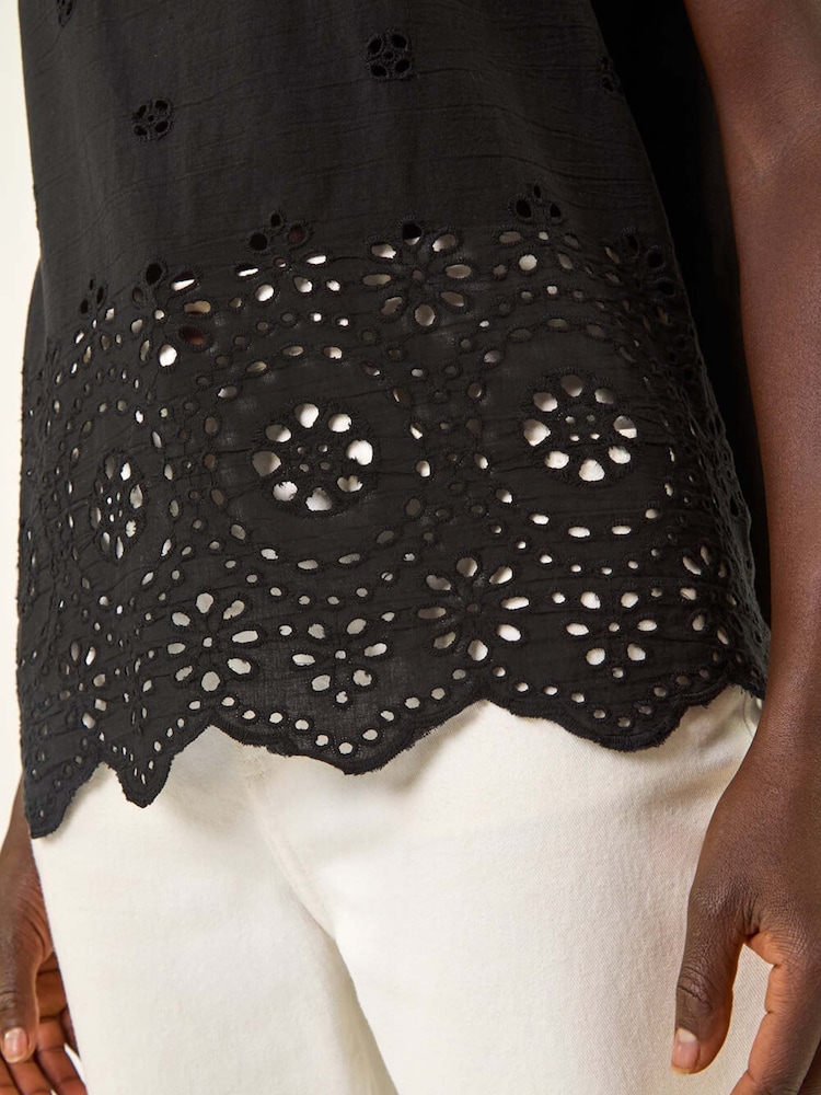 Roman Black Broderie Hem Stretch Blouse - Image 5 of 5