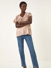 Roman Snake Print Frill Neck Blouse - Imagen 2 de 5