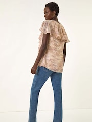 Roman Snake Print Frill Neck Blouse - Imagen 3 de 5