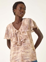 Roman Snake Print Frill Neck Blouse - Imagen 4 de 5