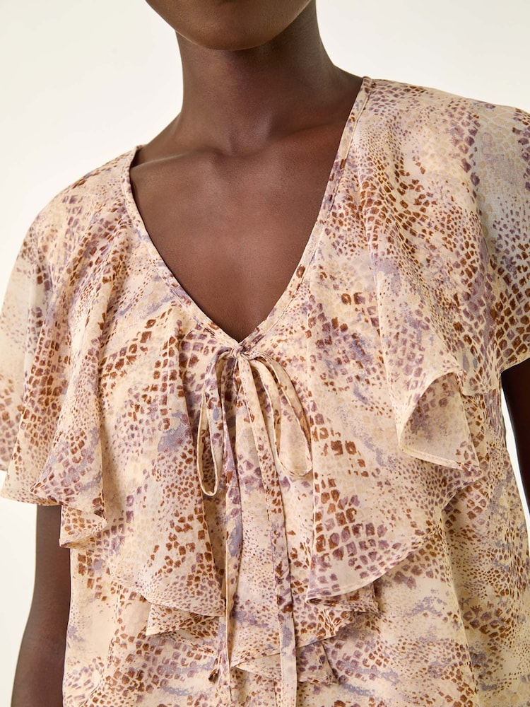 Roman Snake Print Frill Neck Blouse - Imagen 5 de 5