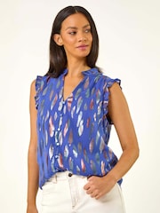 Roman Blue Foil Print Sleeveless Blouse - Image 1 of 5