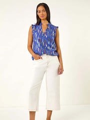 Roman Blue Foil Print Sleeveless Blouse - Image 2 of 5