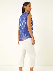 Roman Blue Foil Print Sleeveless Blouse - Image 3 of 5