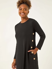Roman Black Side Button Detail Shift Dress - Image 2 of 5