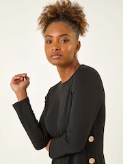 Roman Black Side Button Detail Shift Dress - Image 4 of 5