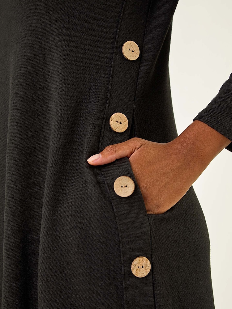 Roman Black Side Button Detail Shift Dress - Image 5 of 5