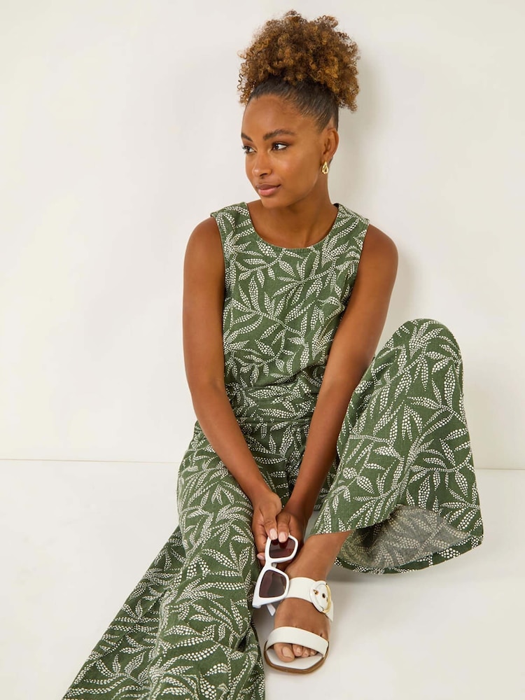 Roman Leaf Print Linen Mix Wide Leg Trousers - Imagen 1 de 5 Roman Leaf Print Linen Mix Wide Leg Trousers - Imagen 1 de 5