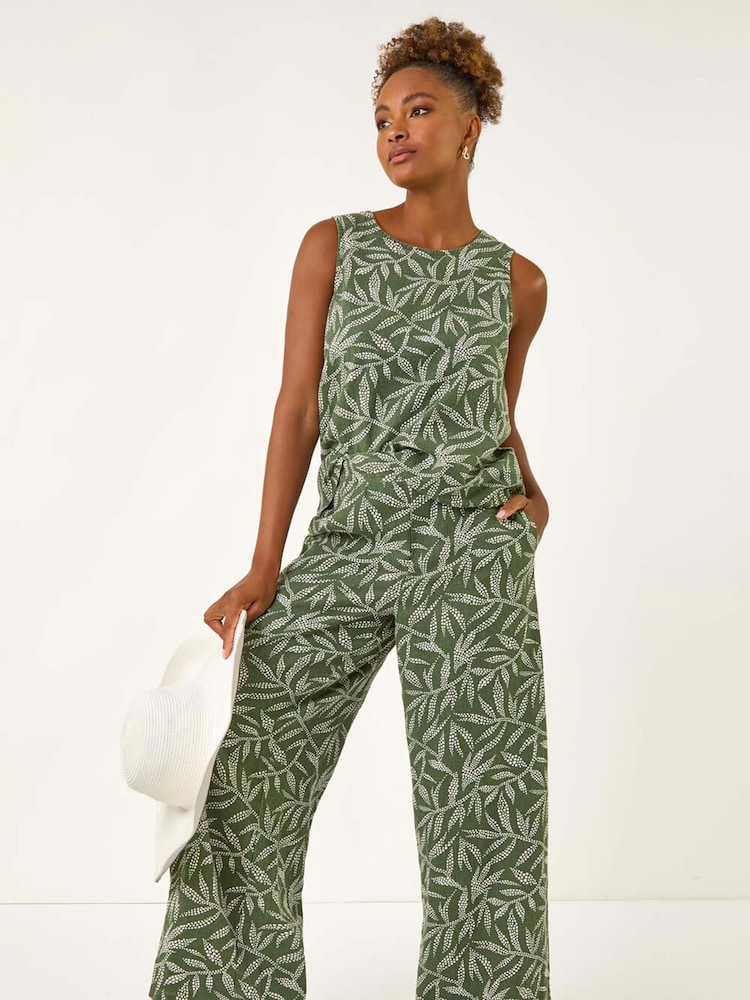 Roman Leaf Print Linen Mix Wide Leg Trousers - Imagen 2 de 5 Roman Leaf Print Linen Mix Wide Leg Trousers - Imagen 2 de 5