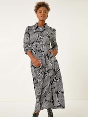 Roman Black Abstract Print Midi Shirt Dress - Image 2 of 5