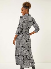 Roman Black Abstract Print Midi Shirt Dress - Image 3 of 5