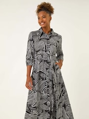 Roman Black Abstract Print Midi Shirt Dress - Image 4 of 5
