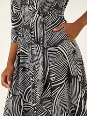 Roman Black Abstract Print Midi Shirt Dress - Image 5 of 5