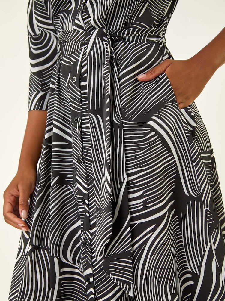 Roman Black Abstract Print Midi Shirt Dress - Image 5 of 5