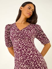 Roman Red Abstract Print Front Ruched Dress - Image 1 of 5
