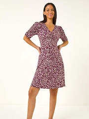 Roman Red Abstract Print Front Ruched Dress - Image 2 of 5