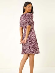 Roman Red Abstract Print Front Ruched Dress - Image 3 of 5
