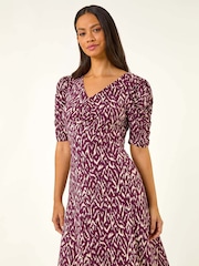 Roman Red Abstract Print Front Ruched Dress - Image 4 of 5