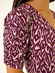 Roman Red Abstract Print Front Ruched Dress - Image 5 of 5