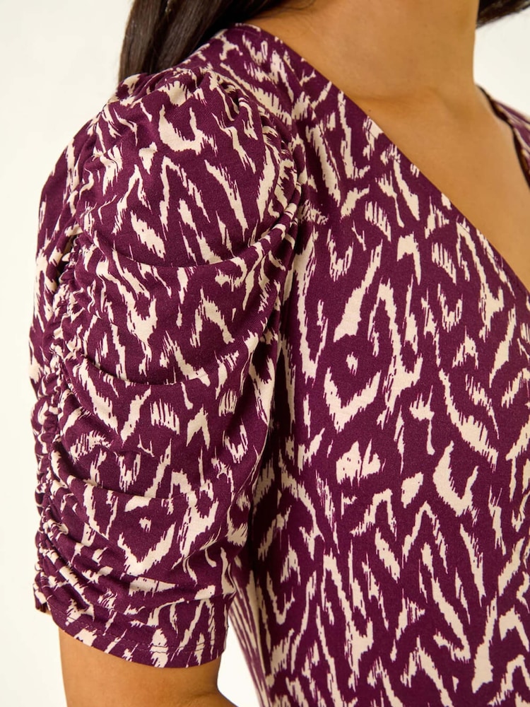 Roman Red Abstract Print Front Ruched Dress - Image 5 of 5
