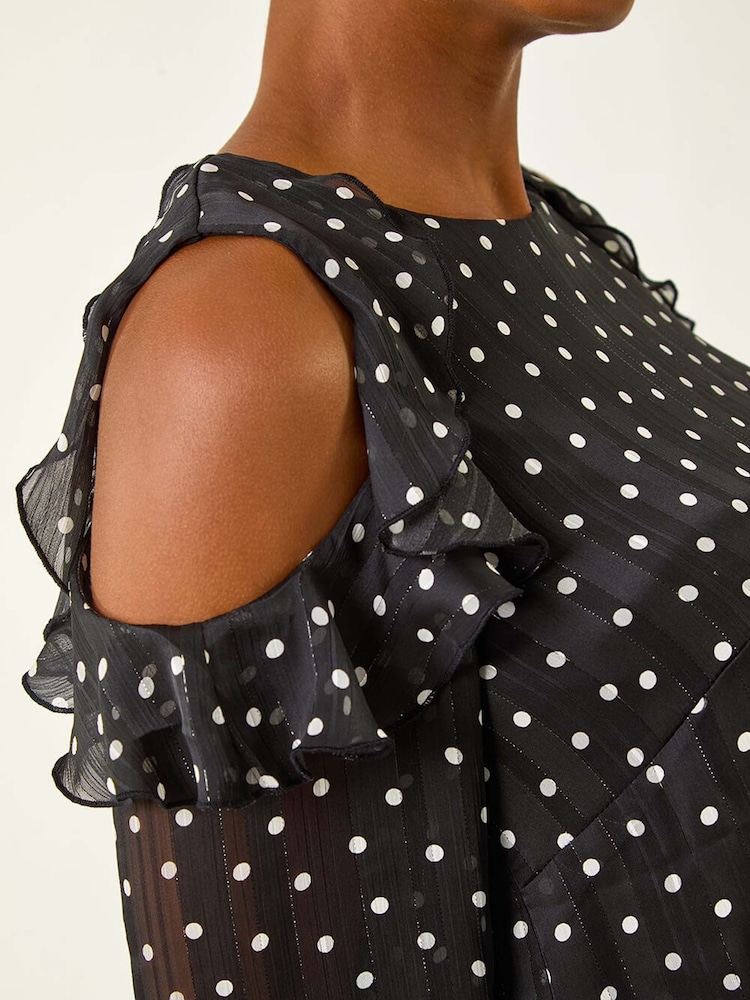Roman Black Spot Print Frill Cold Shoulder Blouse - Image 5 of 5