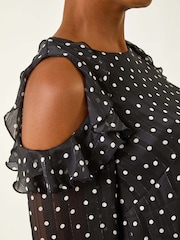Roman Spot Print Frill Cold Shoulder Blouse - Afbeelding 6 van 6