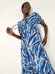 Azul - Vestido smock com estampa abstrata Roman Print e amarração frontal Tie - Imagem 1 de 5