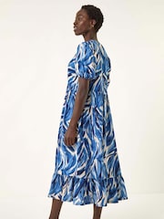 Azul - Vestido smock com estampa abstrata Roman Print e amarração frontal Tie - Imagem 3 de 5
