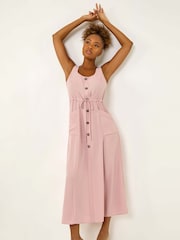 Vestido Midi com botões Romanos e cintura amarrada - Imagem 1 de 5