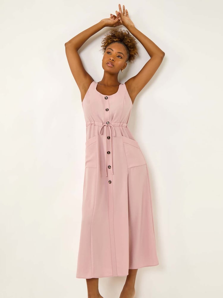 Vestido Midi com botões Romanos e cintura amarrada - Imagem 1 de 5