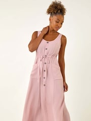 Vestido Midi com botões Romanos e cintura amarrada - Imagem 2 de 5