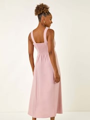Vestido Midi com botões Romanos e cintura amarrada - Imagem 3 de 5