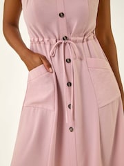 Roman Pink Buttoned Tie Waist Midi Dress - Image 6 of 6