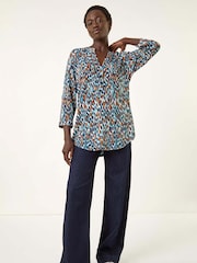 Roman Spot Print Notch Neck Blouse - Imagen 1 de 5