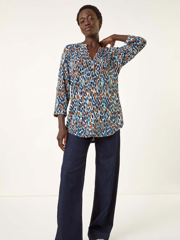 Roman Spot Print Notch Neck Blouse - Imagen 1 de 5