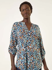 Roman Spot Print Notch Neck Blouse - Imagen 2 de 5