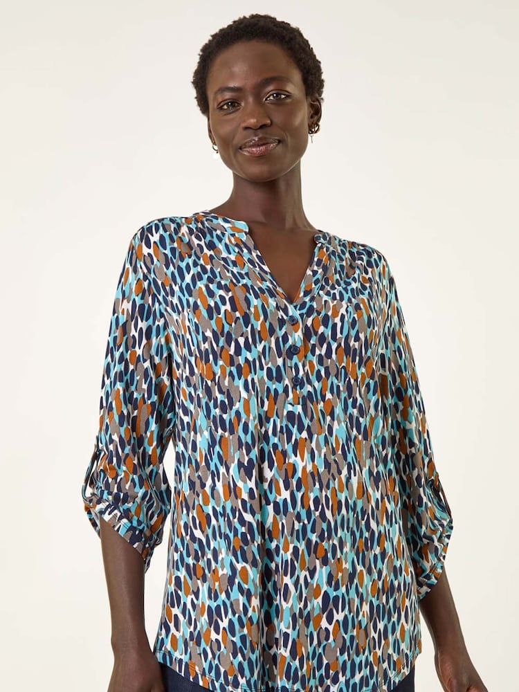 Roman Spot Print Notch Neck Blouse - Imagen 2 de 5