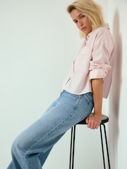 Pink Gingham Casual Long Sleeve Cropped Shirt - Image 3 of 5