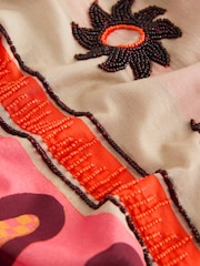 Red/Orange Sun Geometric Print Relaxed Long Sleeve Cotton Lightweight Shirt - Image 7 of 7