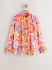 Bright Geometric Print Relaxed Long Sleeve Shirt With Linen - Image 1 of 3