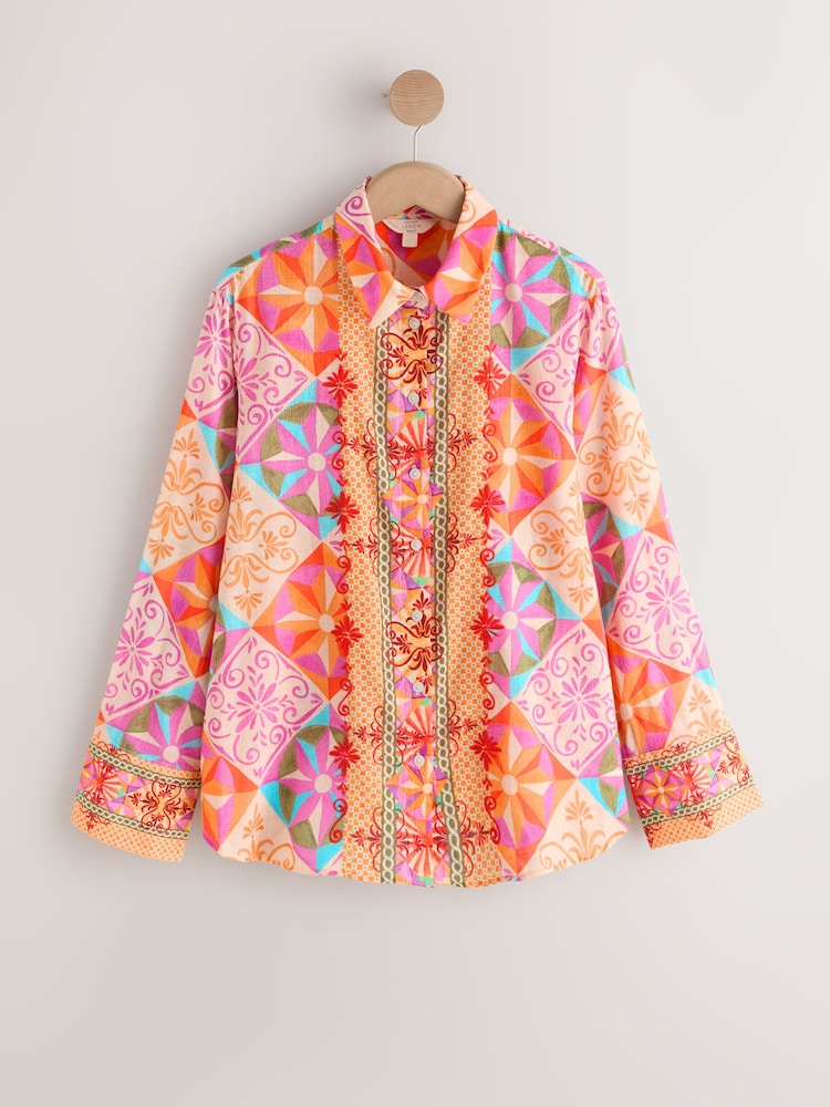 Bright Geometric Print Relaxed Long Sleeve Shirt With Linen - Image 1 of 3