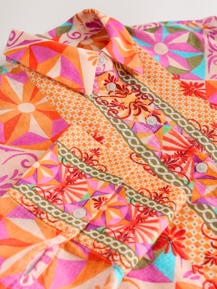 Bright Geometric Print Relaxed Long Sleeve Shirt With Linen - Image 2 of 3