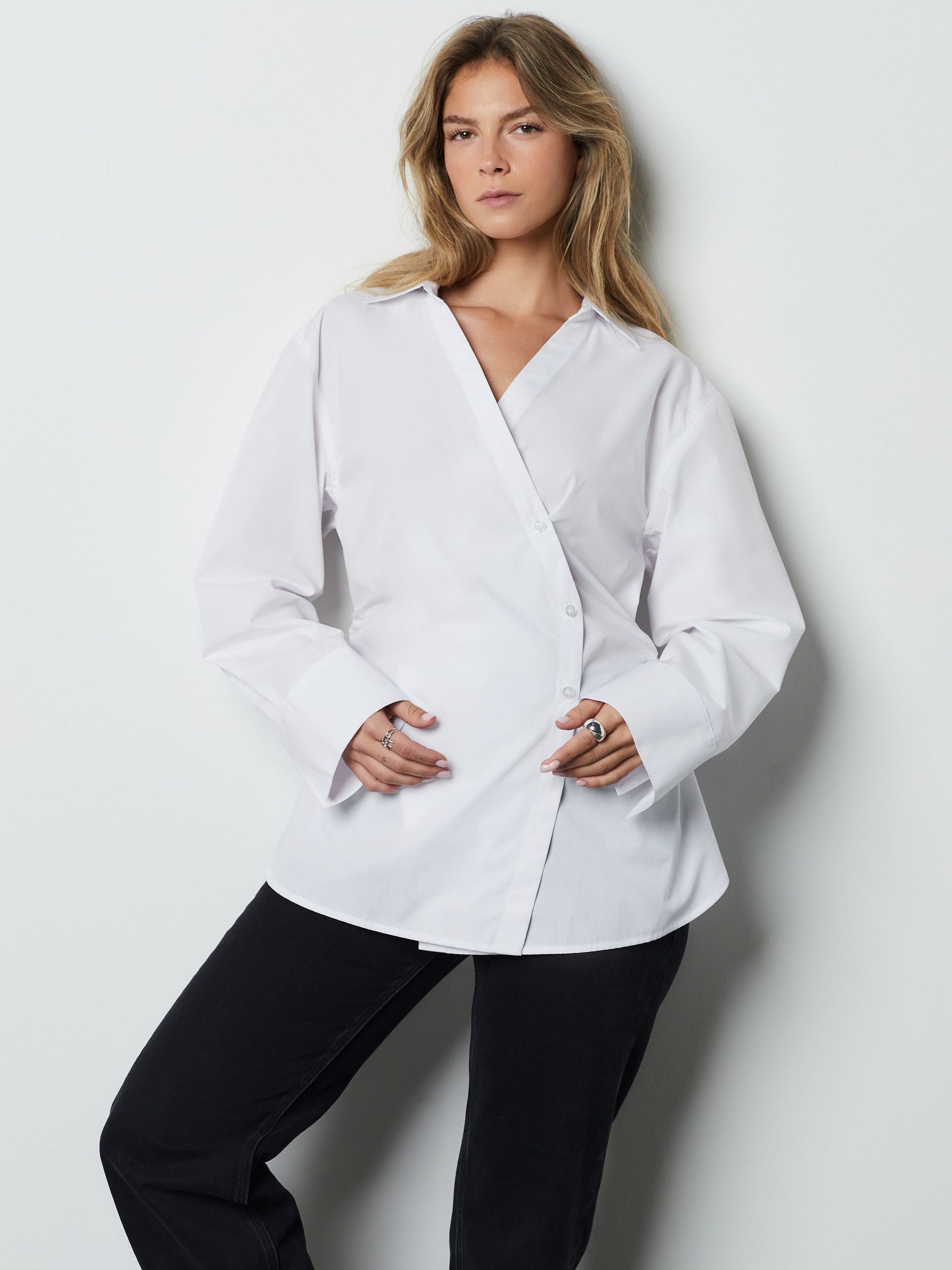 Buy White Asymmetric Fitted Long Sleeve Shirt from Next USA