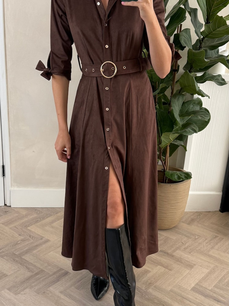 Style Cheat Brown Suedette Daphne Belted Dress - Image 3 of 3 Style Cheat Brown Suedette Daphne Belted Dress - Image 3 of 3