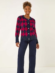 Roman Red Checkered Buttoned Cardigan - Image 2 of 5