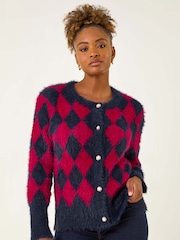 Roman Red Checkered Buttoned Cardigan - Image 4 of 5