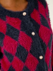 Roman Red Checkered Buttoned Cardigan - Image 5 of 5