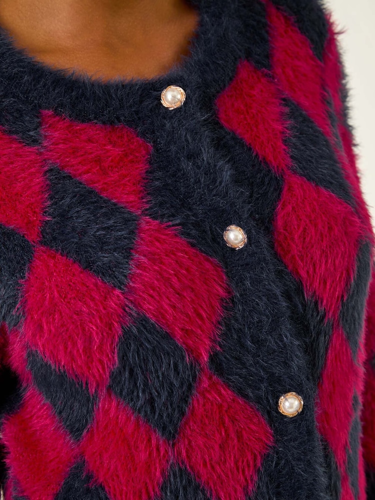 Roman Red Checkered Buttoned Cardigan - Image 5 of 5